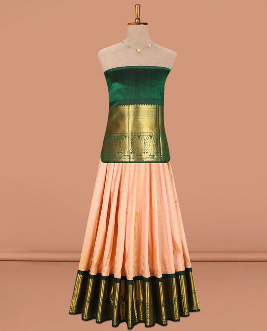 Peach Pure Silk Navarathna Pavadai Material