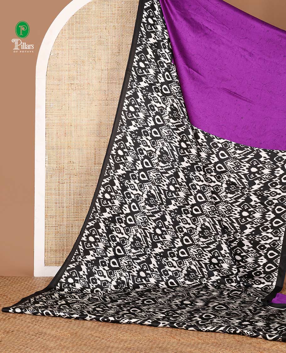 Purple ikkat weaving printed gajji silk saree with ikkat printed border & ikkat printed pallu along with ikkat printed blouse