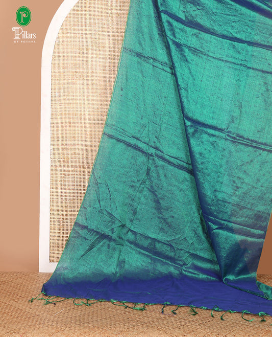 Borderless Ramar green full-plain design tissue saree, self-pallu with tassels & matching plain blouse