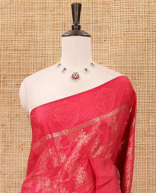 Red floral jaal jacquard fancy tussar saree, zari floral design border, tissue lining pallu & floral jaal zari matching blouse