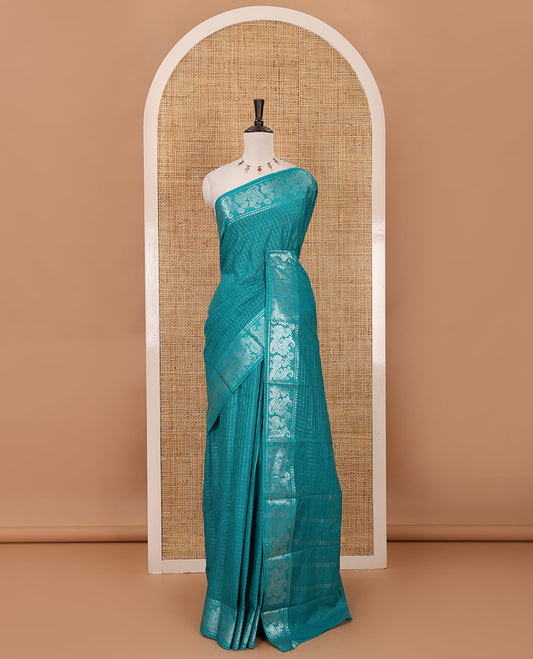 Ramar blue zari checked Sungudi cotton saree, zari annam motifs woven border, zari striped pallu & contrast zari checked blouse