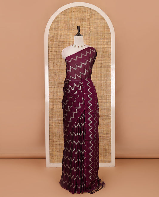 Borderless purple zig-zag stripes foil printed rangoli saree, running blouse