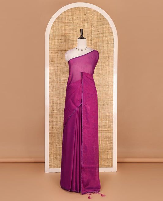 Borderless purple plain design viscose saree, flower motifs printed matching blouse