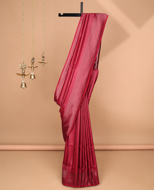 Maroon antique zari weaving softy silk saree with antique zari border & small zari butta blouse