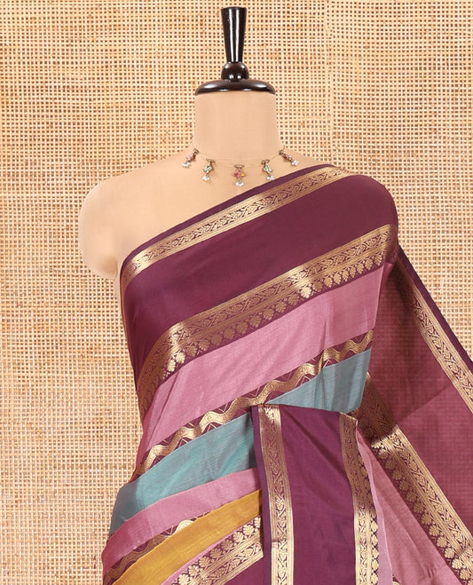 Multi Color Semi-Soft Silk Saree, Richly Detailed with Multi-color Stripes and Traditional Zari Designs On Its Body, Complemented by Contrast Rettai Pettu Traditional Zari Designs Woven Border, Grand Pallu and Paired with a Contrast Blouse