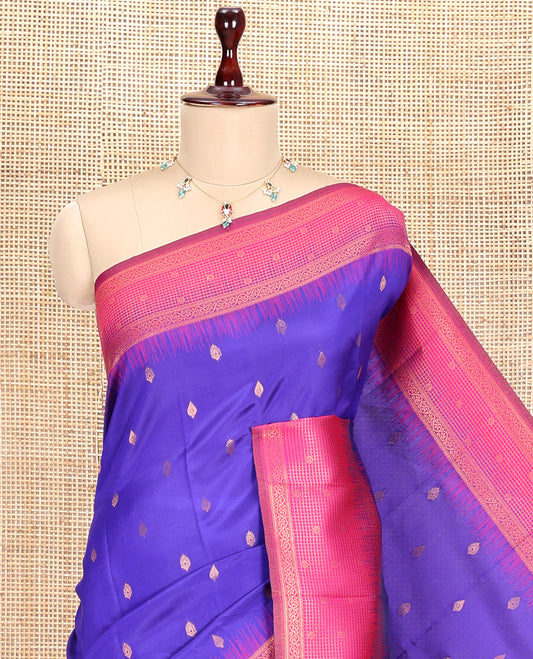Violet Art Kanchi Silk Saree, Adorned with Buttas, a Contrast Traditional Zari Border, Intricate Pallu, and a Contrast Blouse