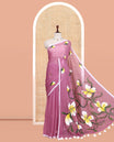 Borderless Onion Pink Khadi Mul Cotton Saree Features Floral Hand-Brush Painting, and a Matching Blouse