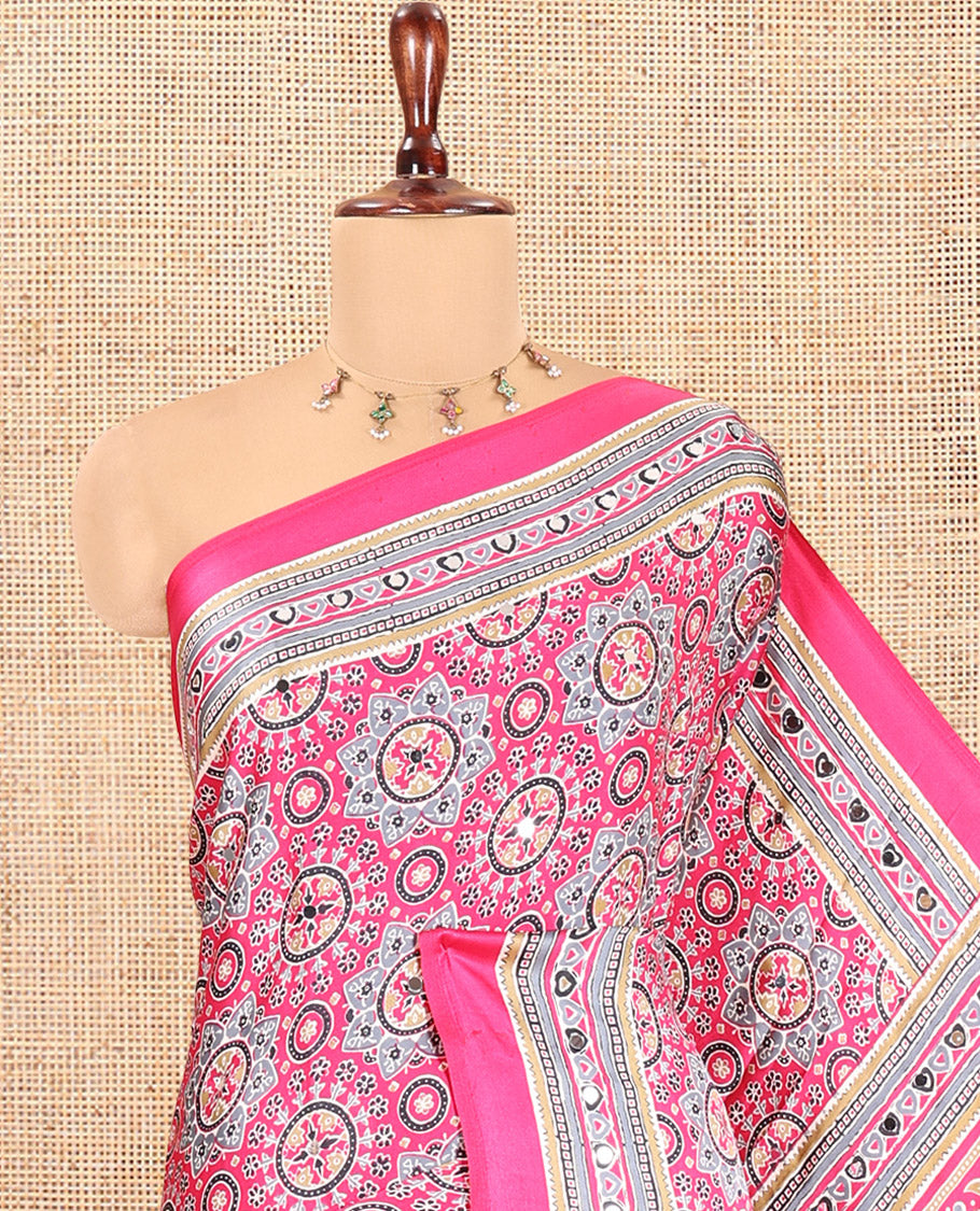Pink Satin Crepe Saree