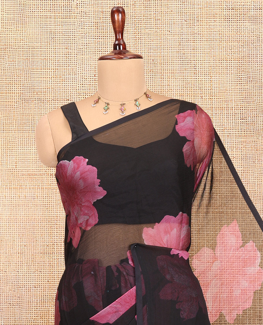 Borderless Black Rangoli Chiffon Saree