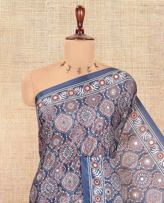 Blue Satin Crepe Saree