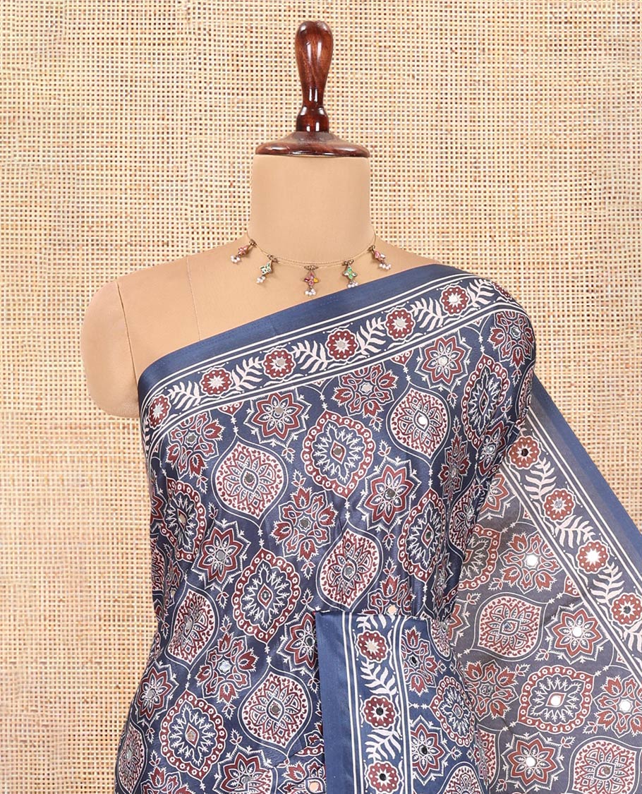 Blue Satin Crepe Saree