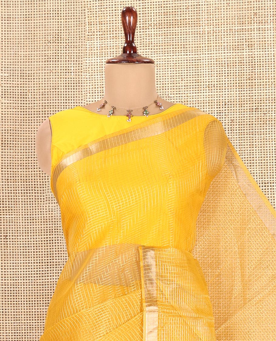 Yellow Semi-Organza Chex Saree