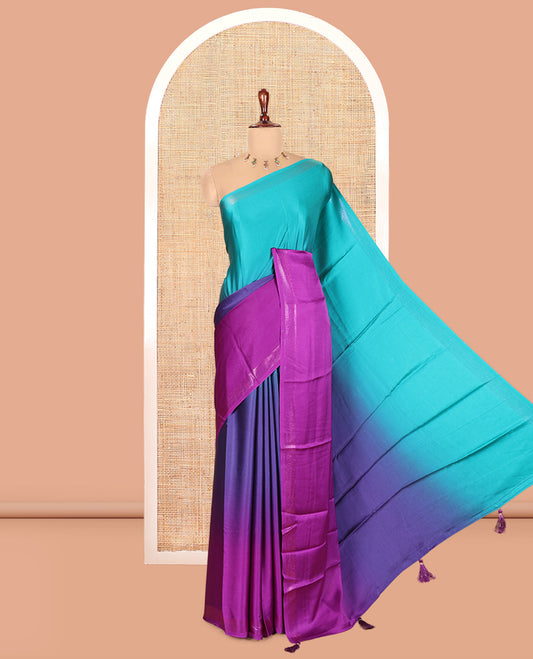 Blue-Orchid Plain Ombre-Style Satin Crepe Saree