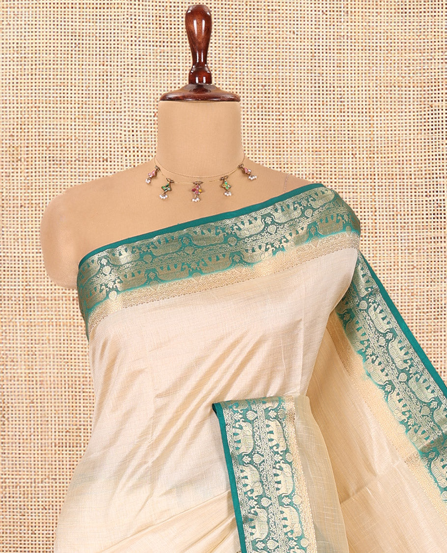 Cream-Rama Plain Art Tussar Saree