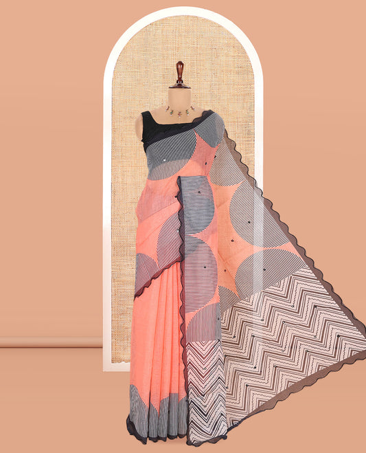 Orange Linen Cotton Saree