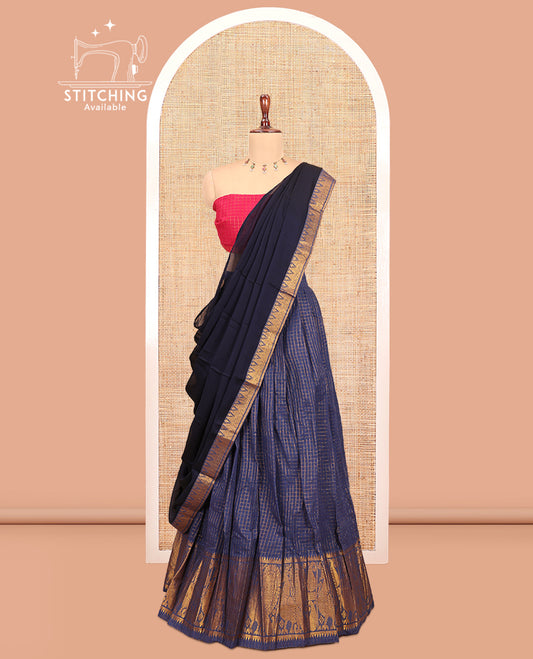 Navy Blue Sungudi Cotton Half-Saree