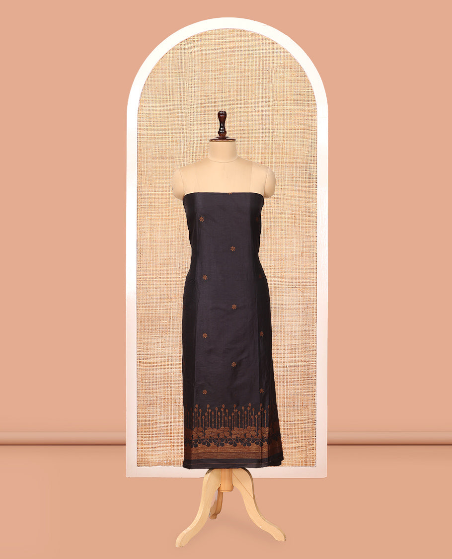 Black Semi Silk Material Chudidar Set, Adorned with Copper Zari Intricate Design Woven Top, a Santoon Bottom, Matching Dupatta