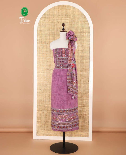 onion pink jacquard ajrak, stone, mirror work crepe chudidhar material top with american crepe pant & chinnon material ajrak digital print , mirror work dupatta