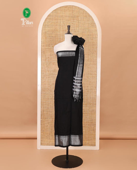 Black material chudidar set,traditional zari border mercerized cotton top, matching mercerized cotton bottom & traditional border dupatta