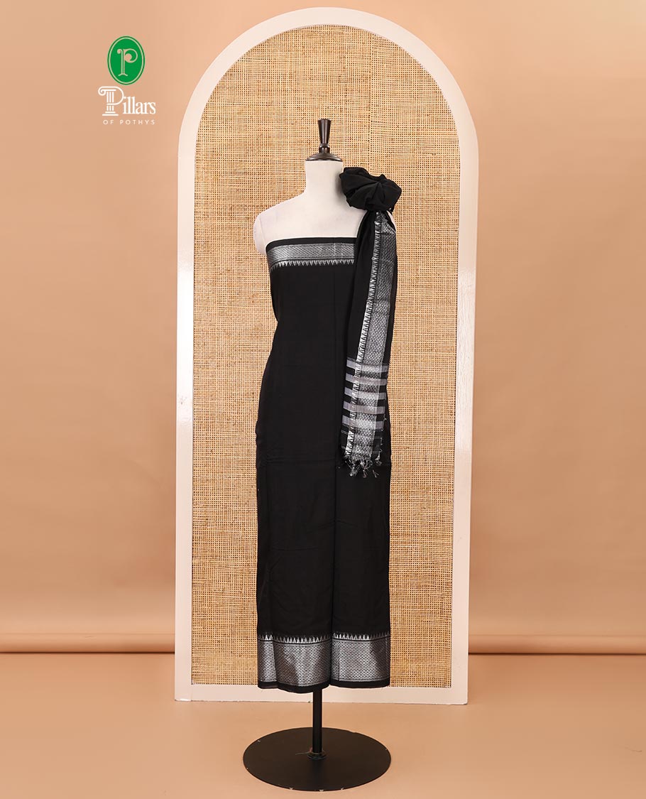 Black material chudidar set,traditional zari border mercerized cotton top, matching mercerized cotton bottom & traditional border dupatta