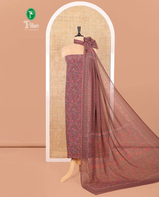 Tomato Material Chudidar Set, Adorned with Floral Print on Its Italian Crepe Top, Italian Crepe Bottom, and Georgette Dupatta of Floral Print