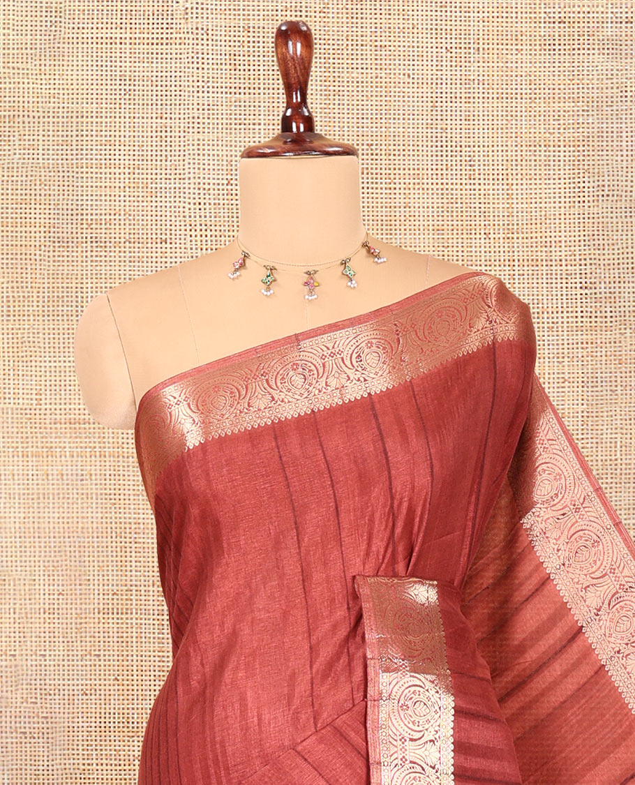 Brown Fancy Tussar Saree, Intricate Border, Grand Pallu, a Contrast Printed Blouse, Matching Brocade Blouse