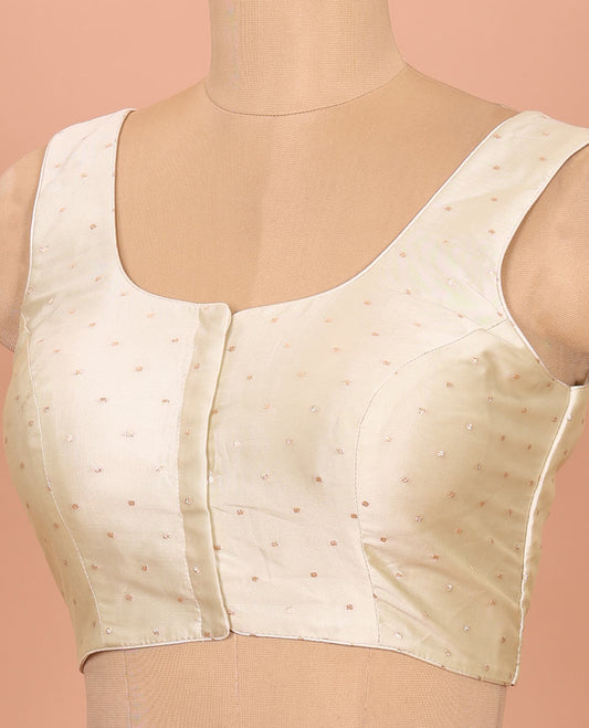 Cream buttas front-back round-neck sleeveless readymade blouse