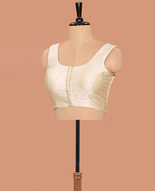 Cream buttas front-back round-neck sleeveless readymade blouse