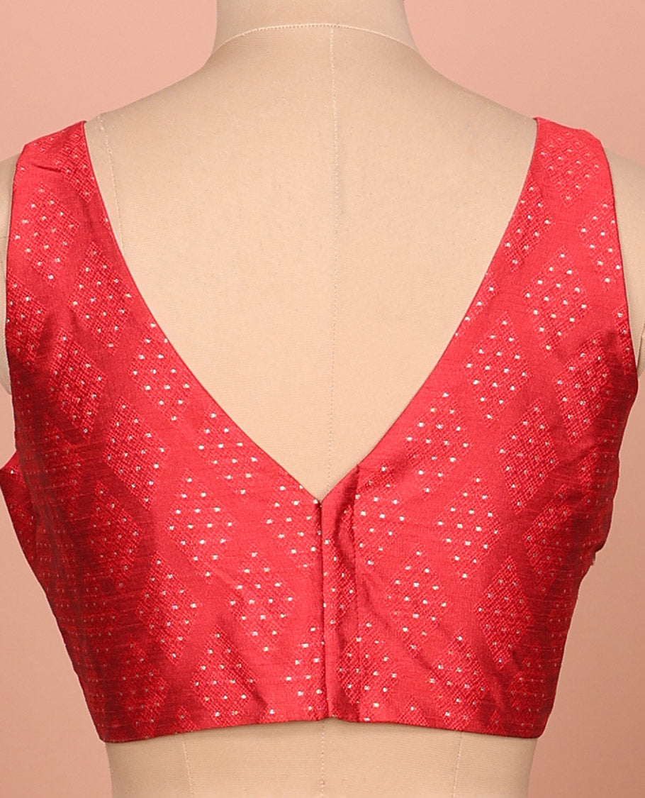 Red diamond buttas front-back V-neck sleeveless readymade blouse