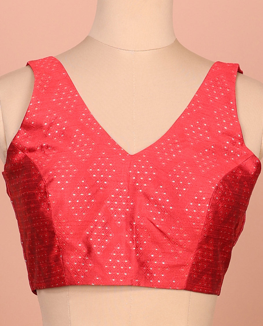 Red diamond buttas front-back V-neck sleeveless readymade blouse