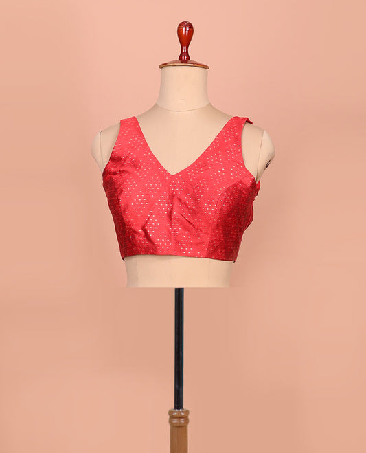 Red diamond buttas front-back V-neck sleeveless readymade blouse