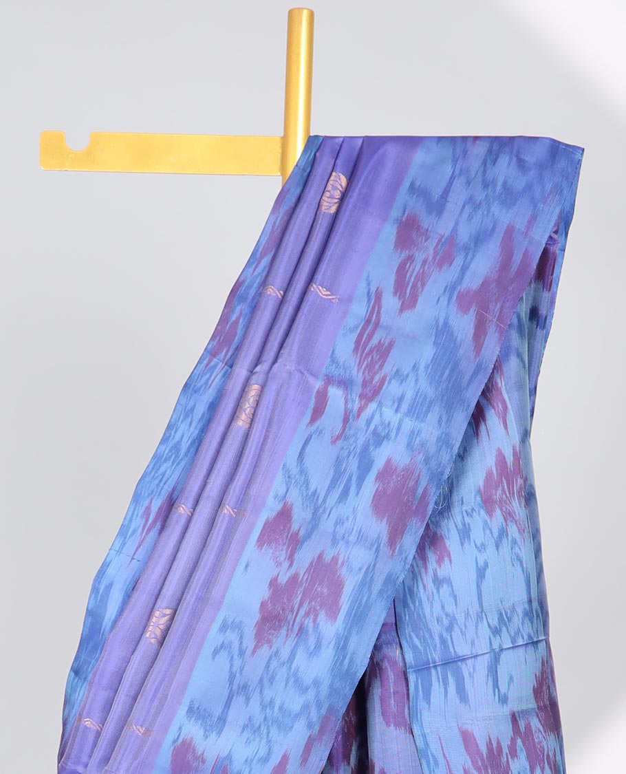 Violet floral motifs semi-soft silk saree with contrast border & floral vine design pallu