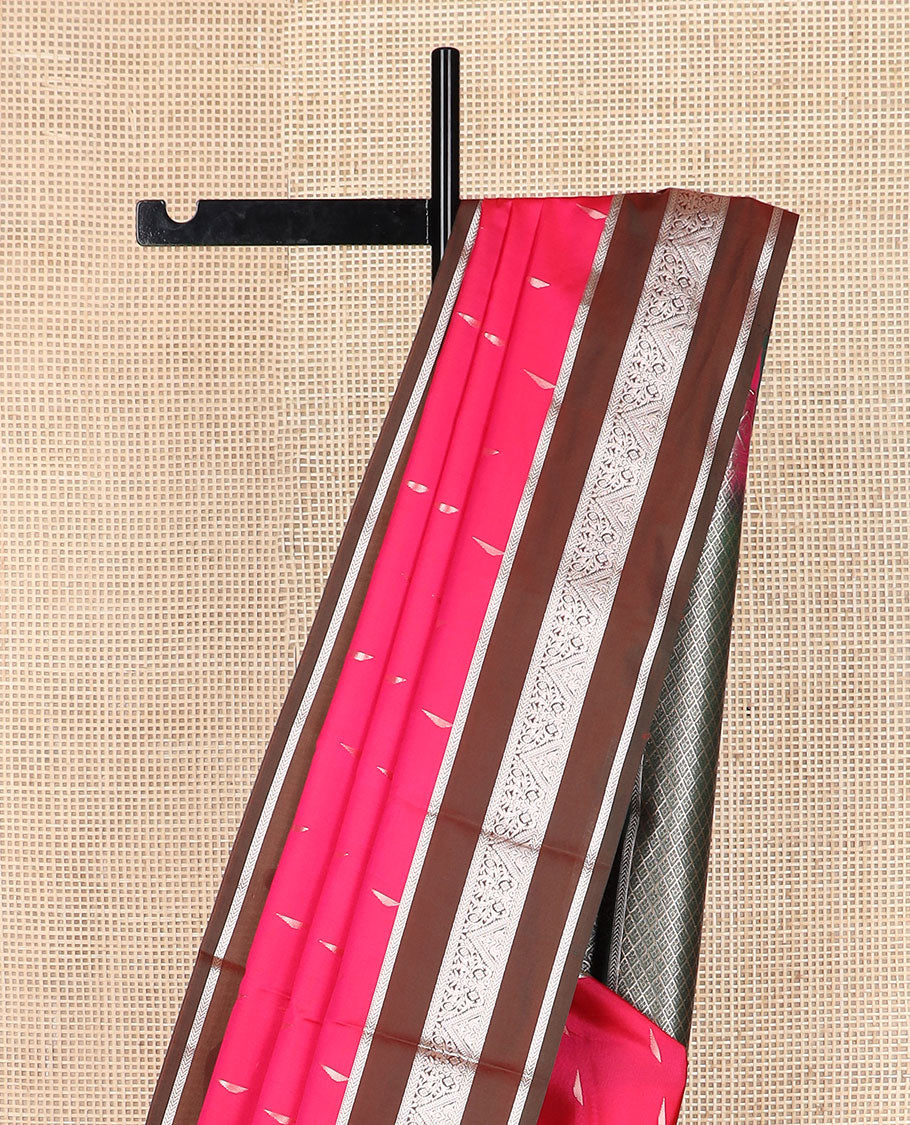 Red zari buttas soft silk saree, contrast traditional design zari rettai pettu border, and jaal pallu