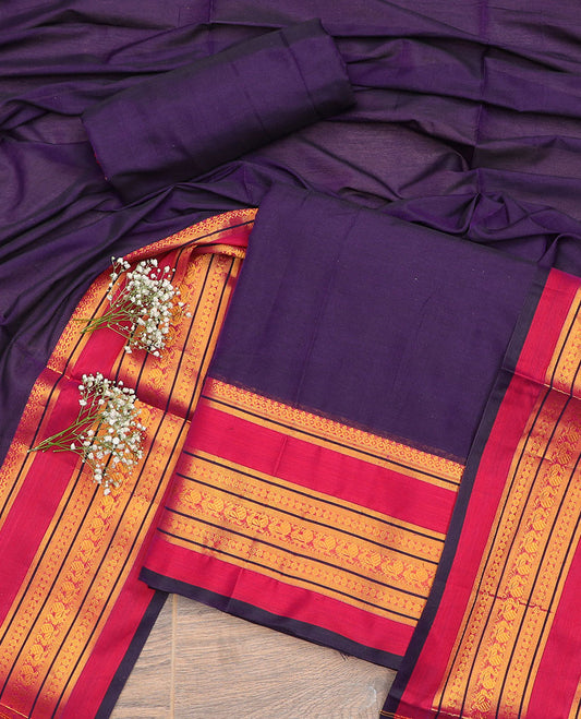 Violet traditional zari design chudidhar material top with plain bottom & plain, zari design border dupatta