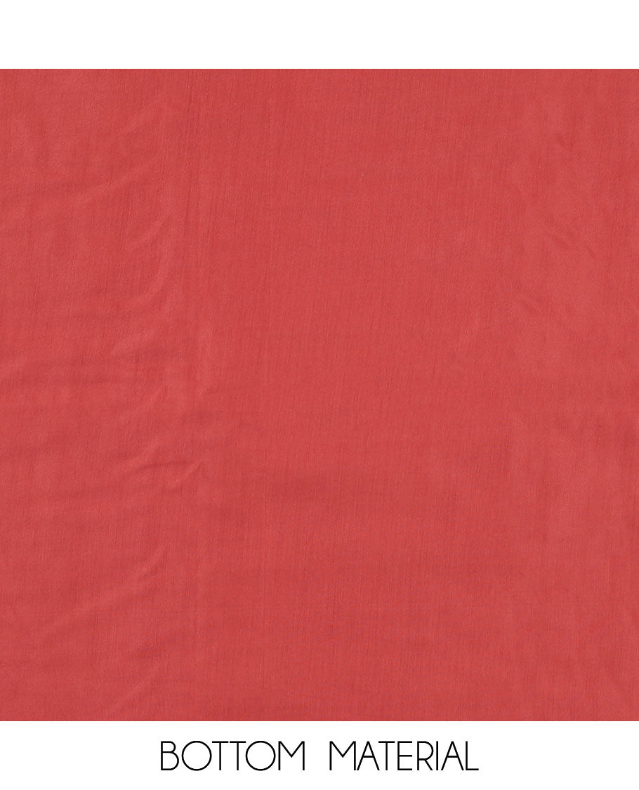 Peach material chudidar set, floral print with thread embroidered top, contrast plain bottom and sequins striped dupatta