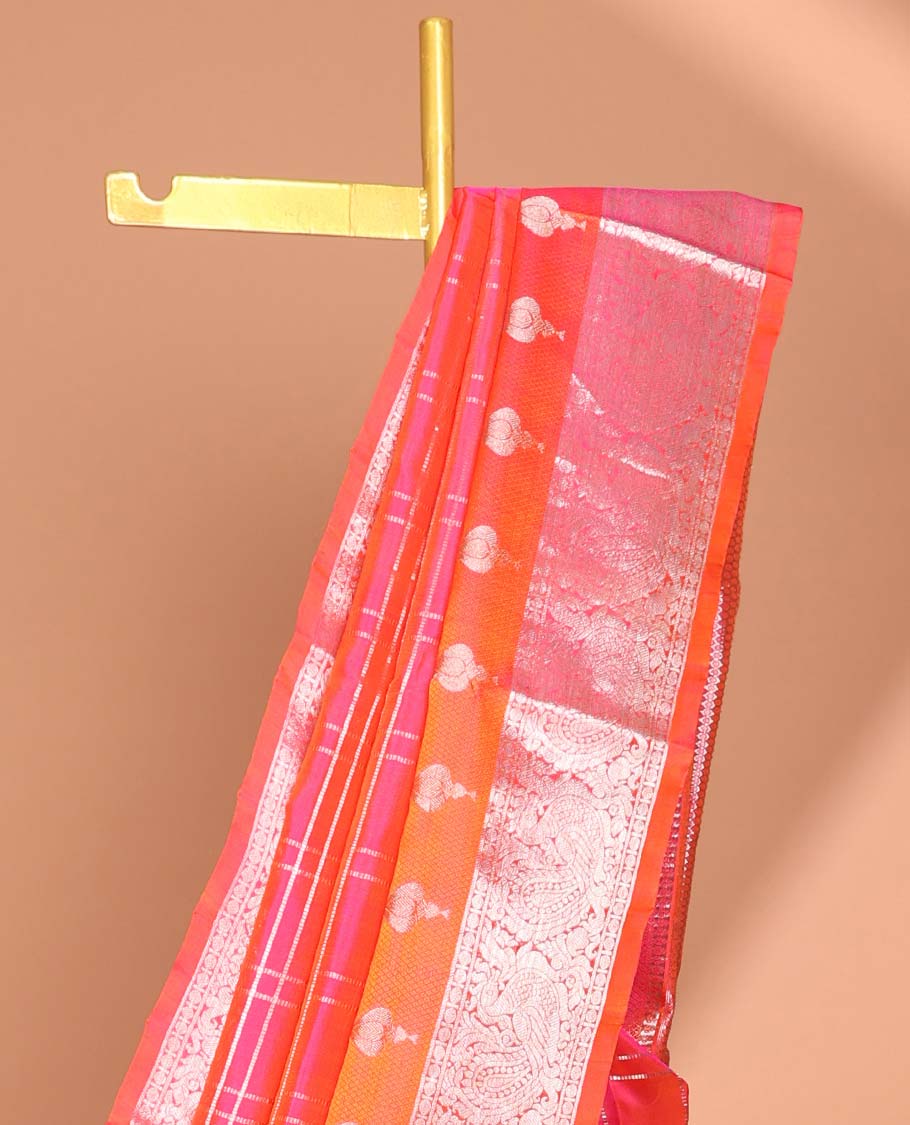 Pink checked design vengatagiri pure silk saree , contrast traditional design border & ogee design pallu