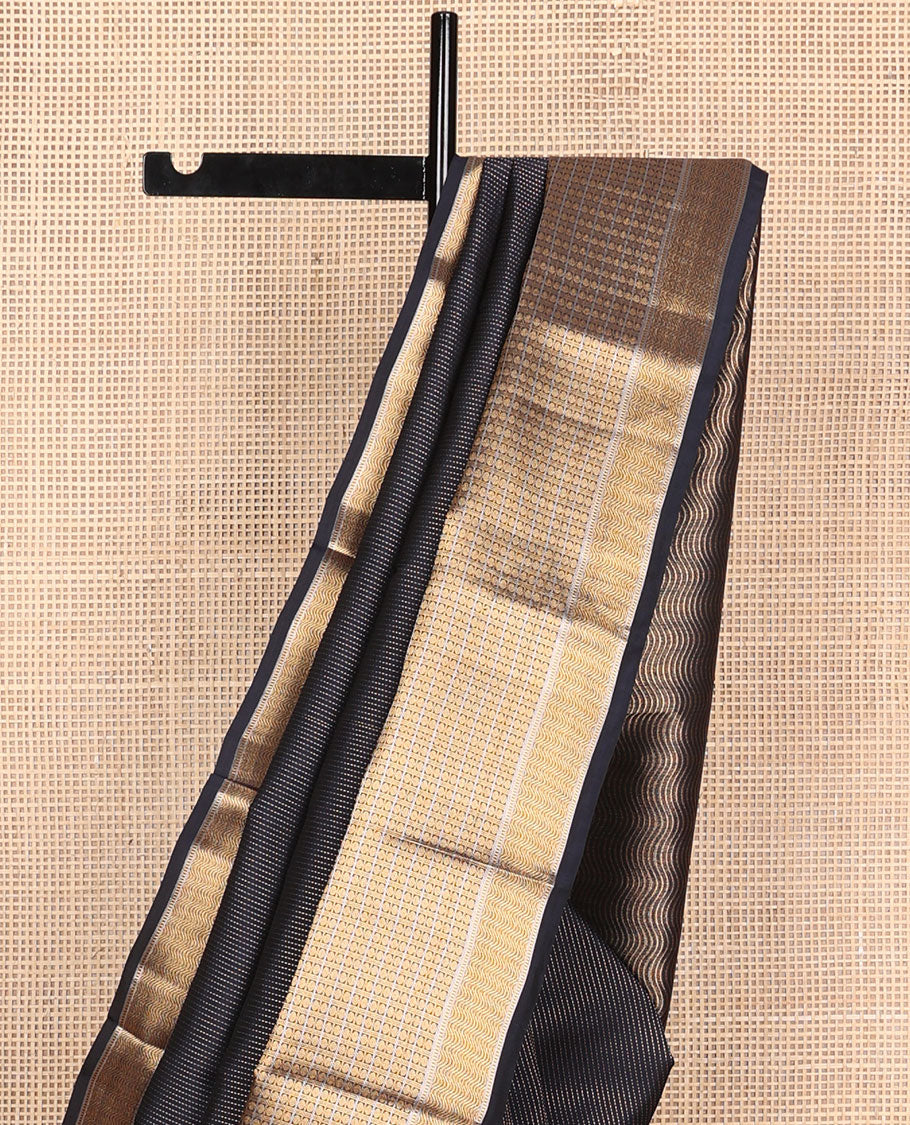 Dark blue striped vasundhara elite silk saree with self zari deisgn & wave design pallu