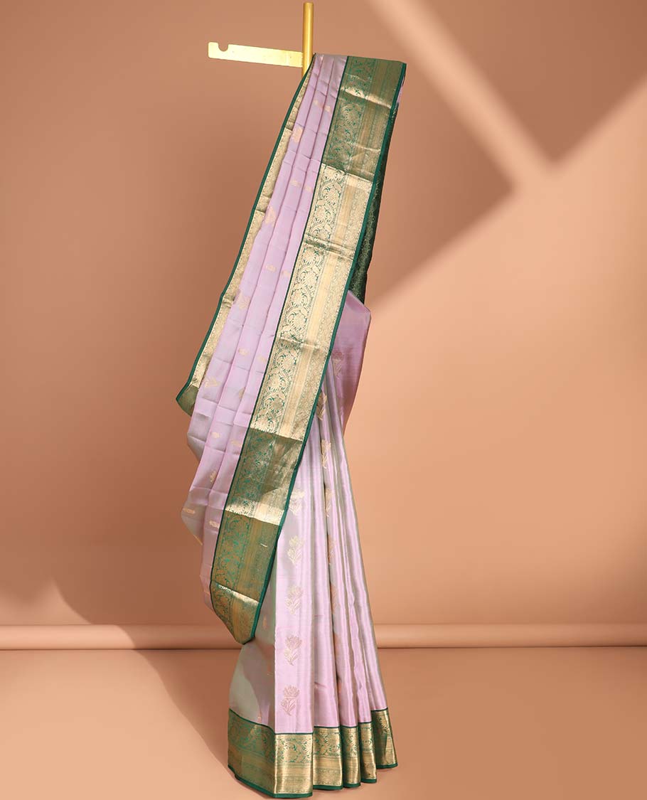 Lavender floral design vasundhara silk mix saree with contrast zari design border & floral jacquard pallu