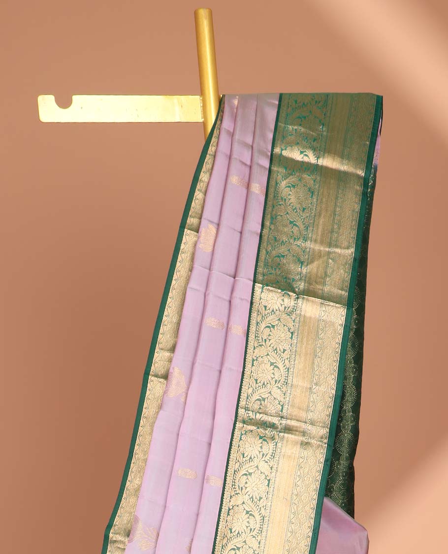 Lavender floral design vasundhara silk mix saree with contrast zari design border & floral jacquard pallu