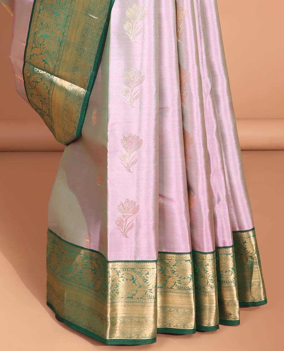 Lavender floral design vasundhara silk mix saree with contrast zari design border & floral jacquard pallu