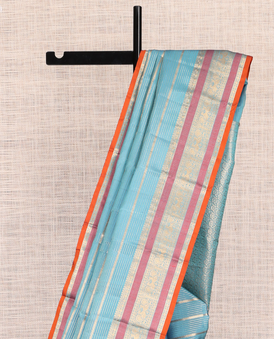 Blue Zari Design Vasundhara Lite Silk Mix Saree, a Zari Mayil Motif Border, a Matching Blouse