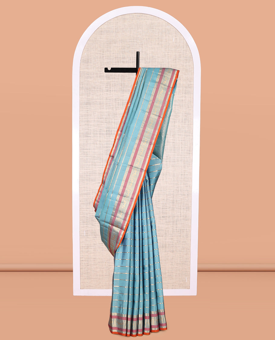 Blue Zari Design Vasundhara Lite Silk Mix Saree, a Zari Mayil Motif Border, a Matching Blouse