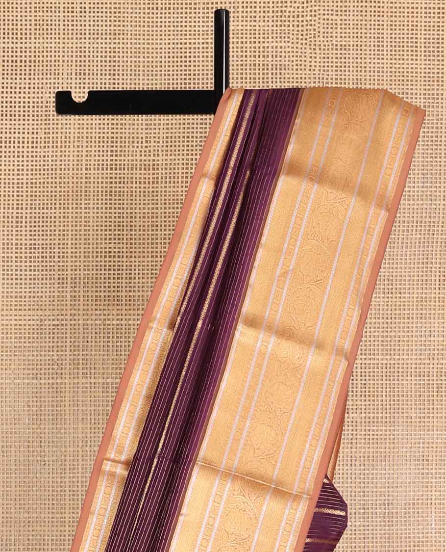 Purple striped vasundhara elite silk saree with contrast zari design border & intricate zari design pallu