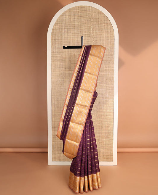 Purple striped vasundhara elite silk saree with contrast zari design border & intricate zari design pallu
