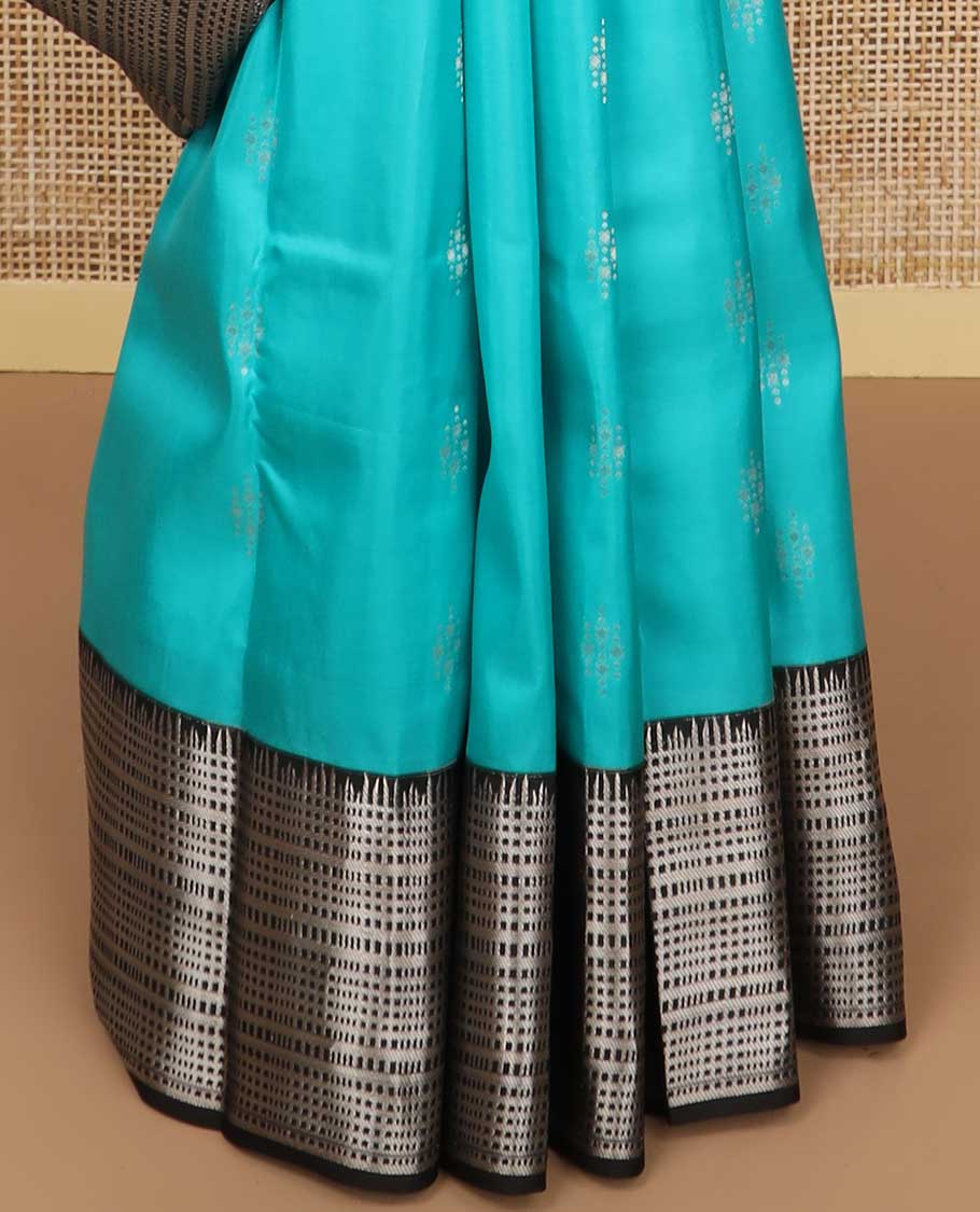 Light Blue butta silk saree with contrast checked zari design & geometric design pallu