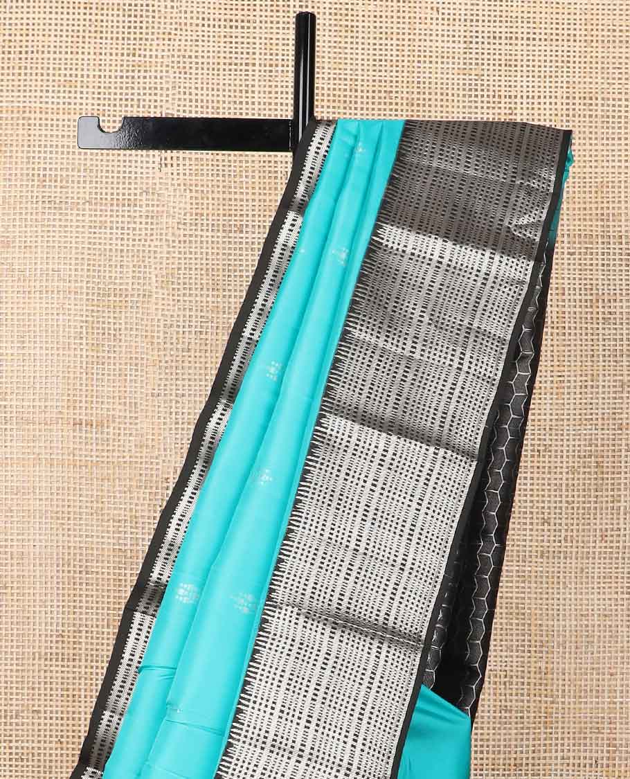 Light Blue butta silk saree with contrast checked zari design & geometric design pallu
