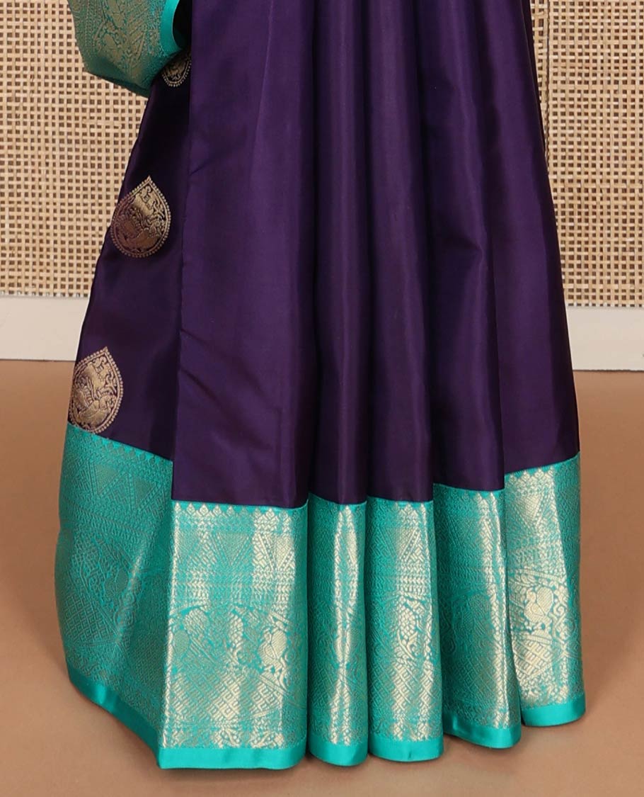 Violet buttas silk saree with contrast intricate zari design border & floral design pallu