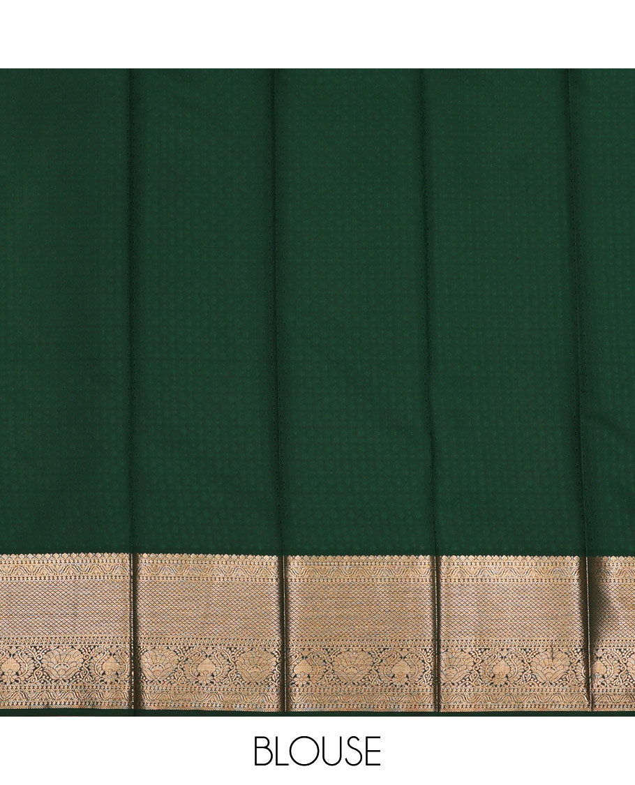 Pista green jacquard kanchipuram wedding silk saree, contrast traditional zari design border, and zari-rich jaal pallu