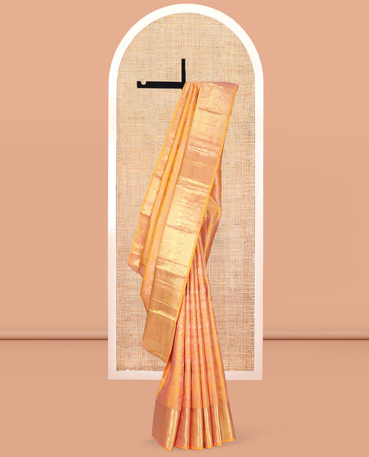 Yellow Kanchipuram Wedding Silk Saree, Detailed with Jacquard Design, a Self-Border of Rekku, Muthu, Poun, Kathir, Kodi Visiry, and Mayil Kann, Grand Pallu, and a Matching Blouse
