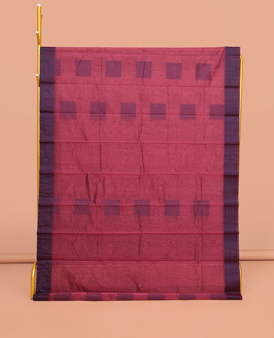 Pink Semi-Silk Cotton Saree, Delicately Designed with Square Buttas All Over Its Body, Contrast Traditional Design Border, Intricately Designed Pallu, and Paired with a Matching Blouse